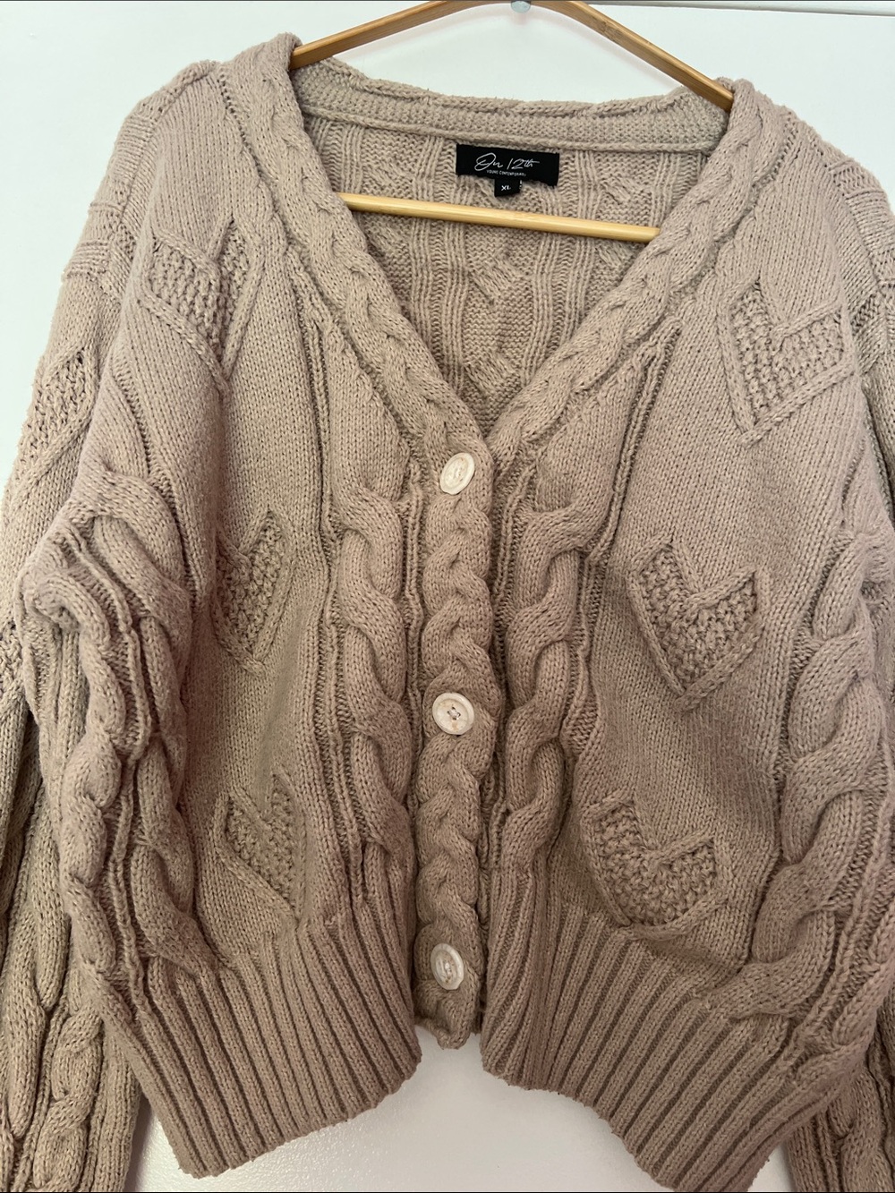 Chunky Taupe Cable-Knit Button Cardigan